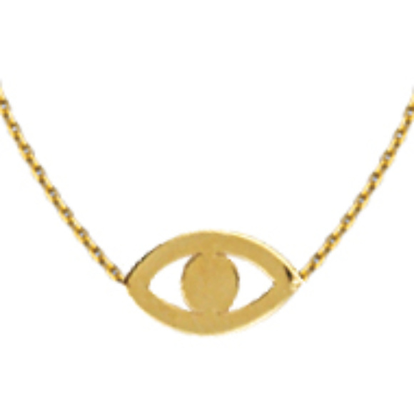 GOLD NECKLACE 14KT GOLD ADJUSTABLE CUT OUT EVIL EYE NECKLACE